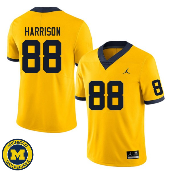 Men University of Michigan #88 Matthew Harrison Yellow Embroidery Jersey